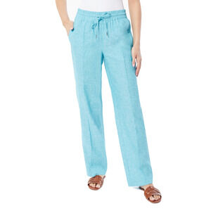 Jones New York Linen Pull On Drawstring Trouser Blue Grotto Size S 3560